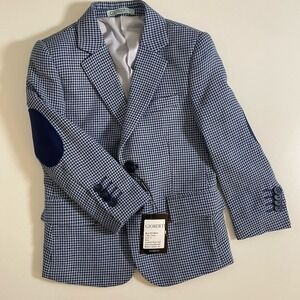 Gioberti Boys Houndstooth Blazer Jacket Blue Size 5 Elbow Pads Shoulder Pads New